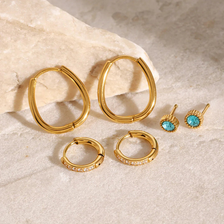 Gold-Plated CZ Hoop Earring 3-Piece Set