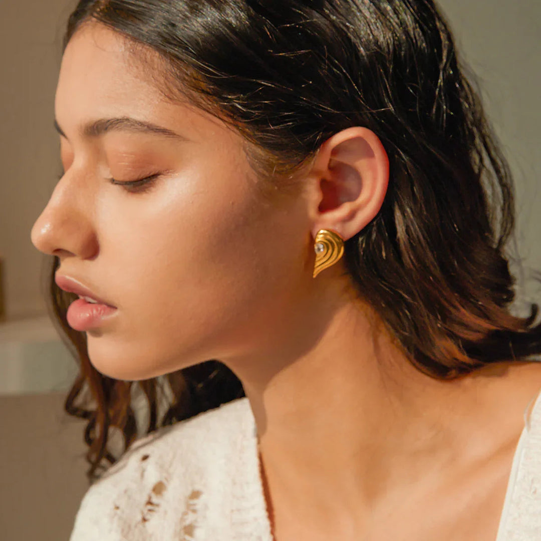 Gold-Plated Heart-Shaped Earrings with Diamond Simulants
