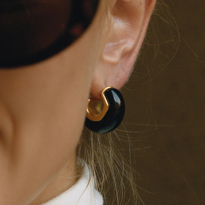 Gold-Plated Chunky Enamel Hoop Earrings