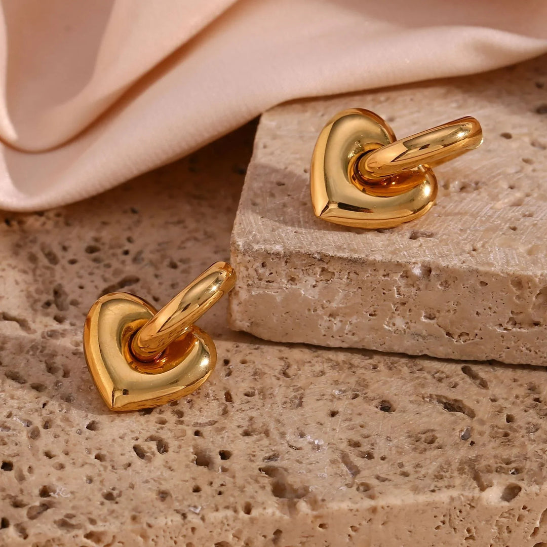Gold-Plated Heart Drop Hoop Earrings for Women