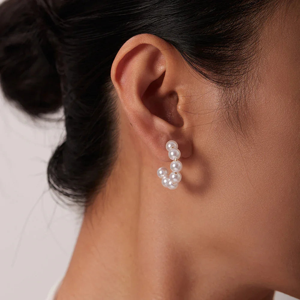 Gold-Plated Faux Pearl Hoop Earrings for Women