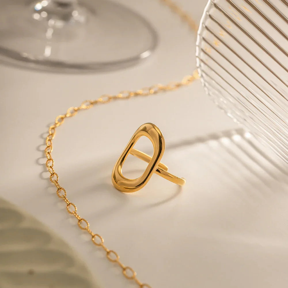 Gold-Plated Statement Ring with Stainless Steel