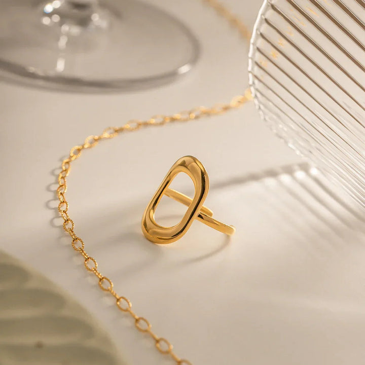 Gold-Plated Statement Ring with Stainless Steel