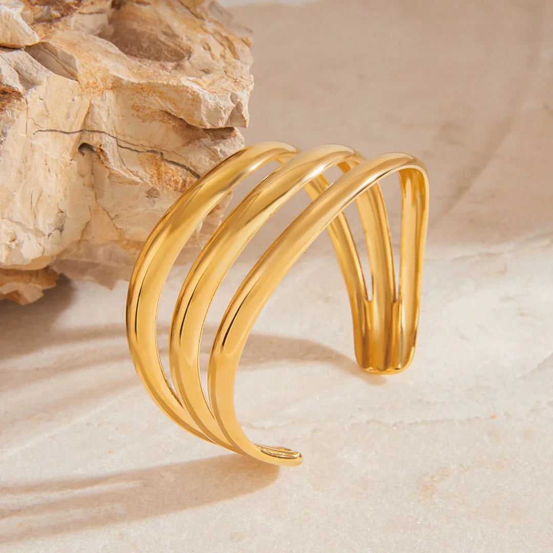 Gold Plated Stainless Steel Statement Cuff Bracelet for Women