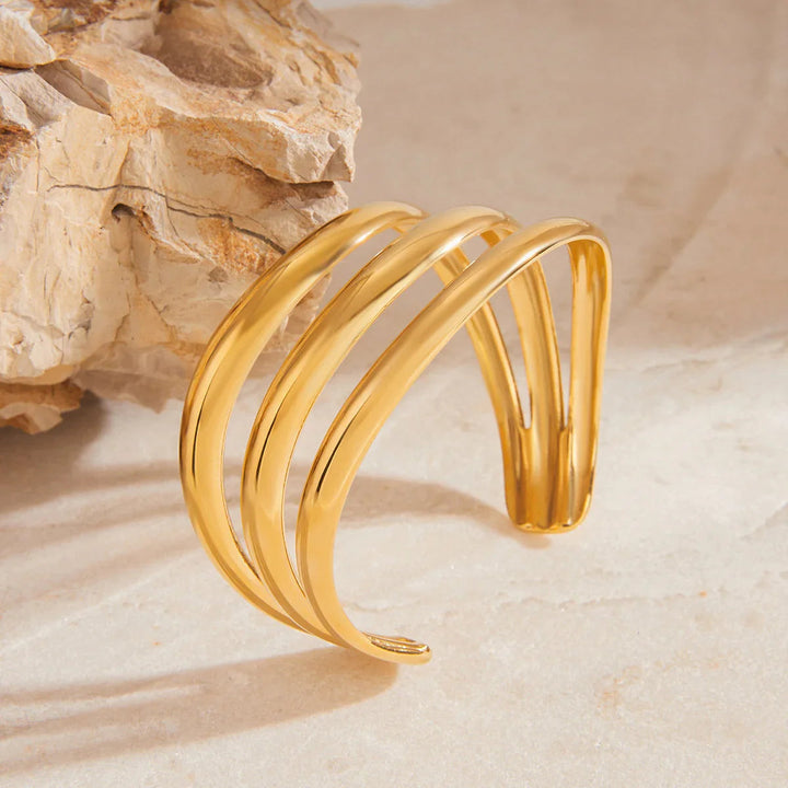 Gold Plated Stainless Steel Statement Cuff Bracelet for Women