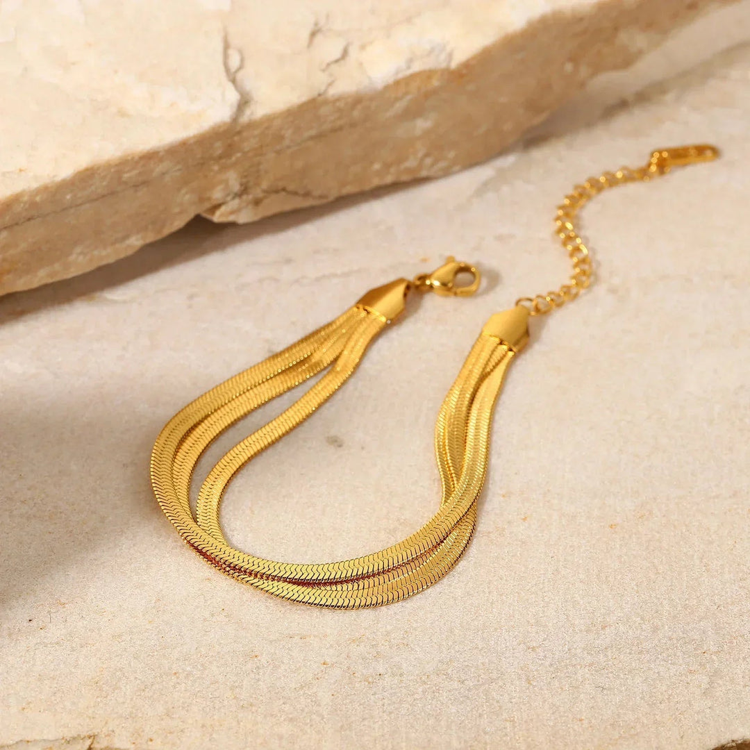 Gold-Plated Layered Herringbone Bracelet