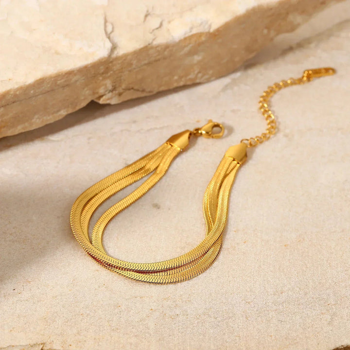 Gold-Plated Layered Herringbone Bracelet