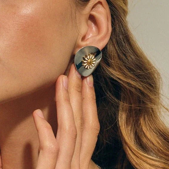 Gold-Plated Floral Stud Earrings for Women