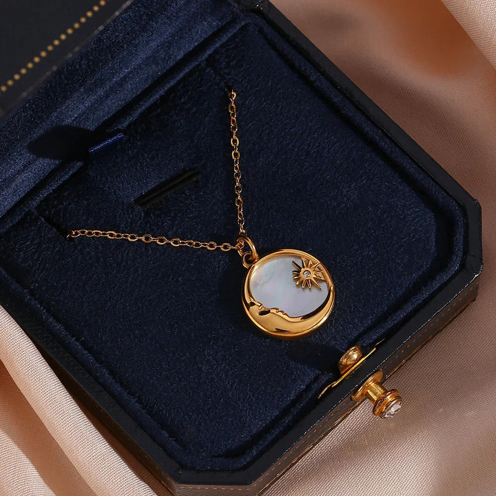Gold-Plated CZ Lunar Pendant Necklace for Women