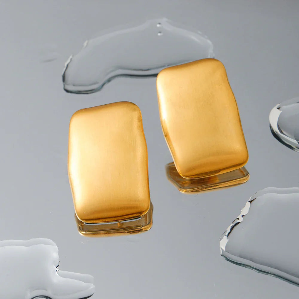 Gold-Plated Rectangular Earrings and Waterproof