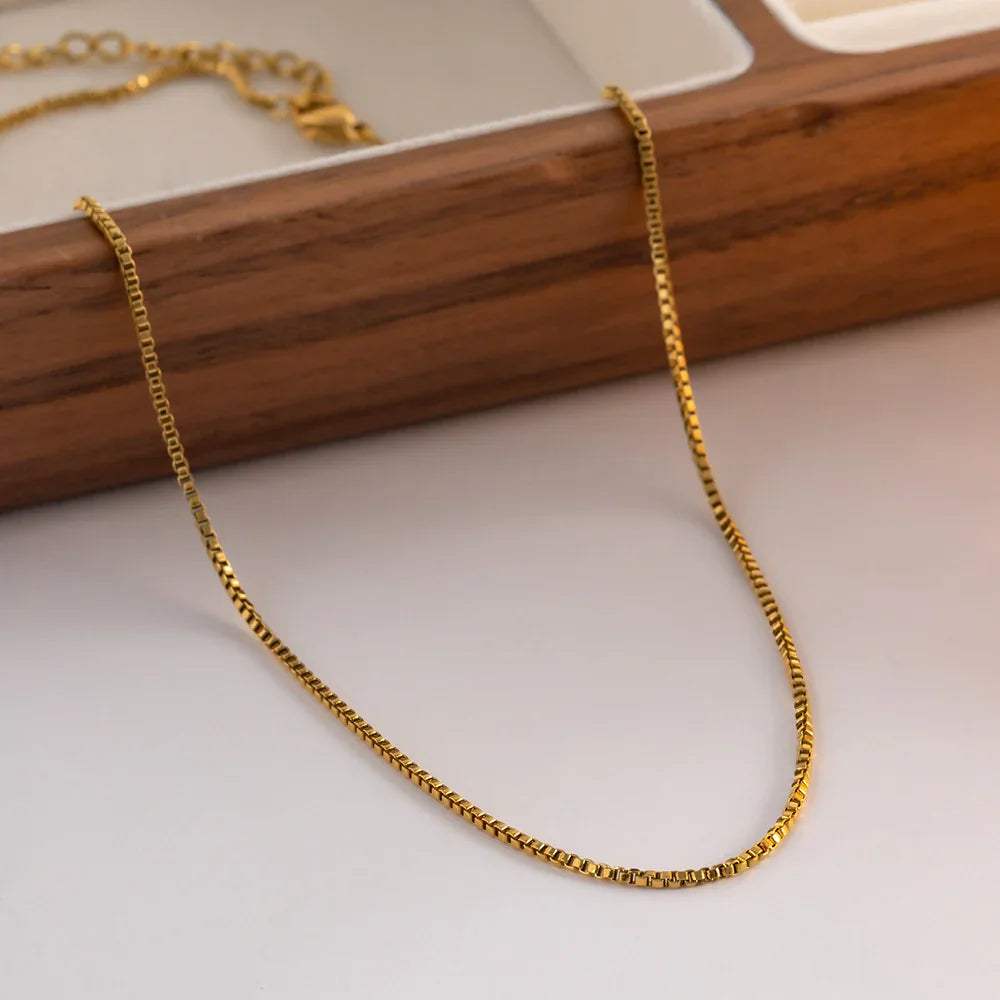 Gold-Plated Square Link Chain Necklace for Women