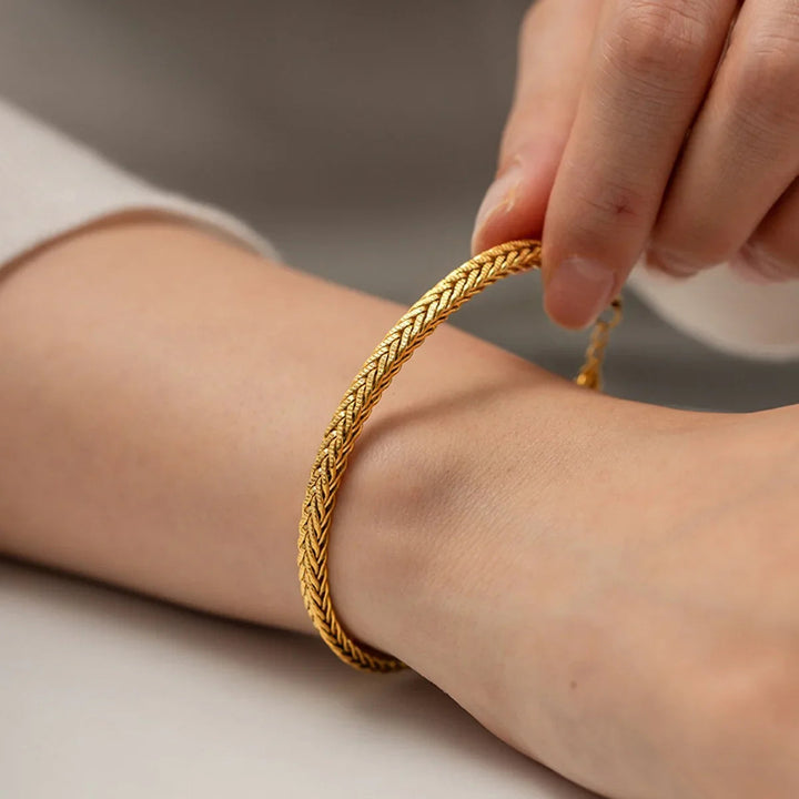 Gold-Plated Snake Chain Bracelet with Textured Finish