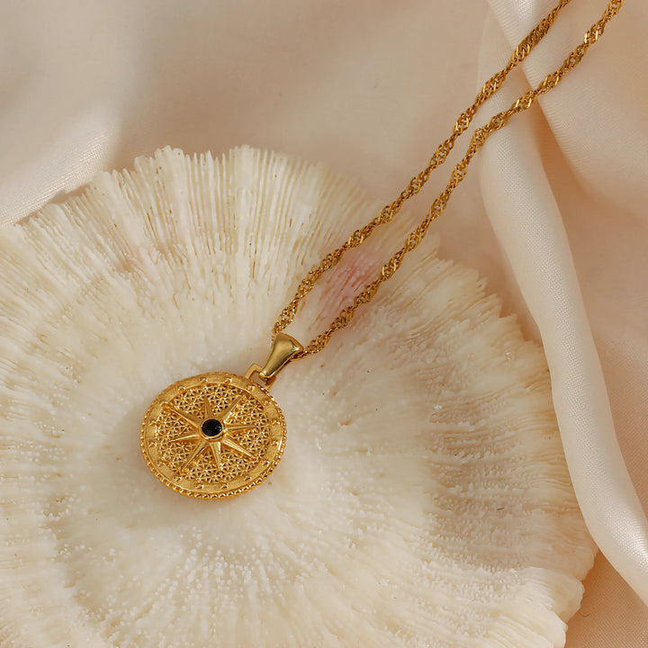 Gold-Plated Compass Pendant Necklace For Women