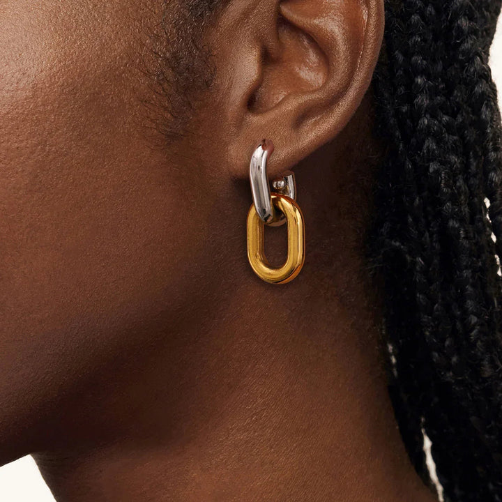 Gold-Plated Silver-Tone Double Hoop Earrings