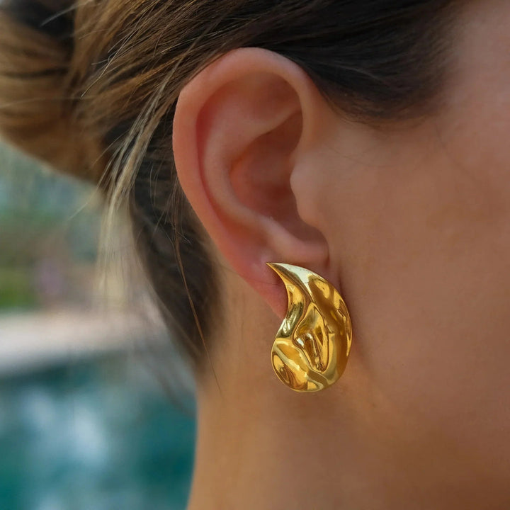 Gold-Plated Hammered Teardrop Earrings