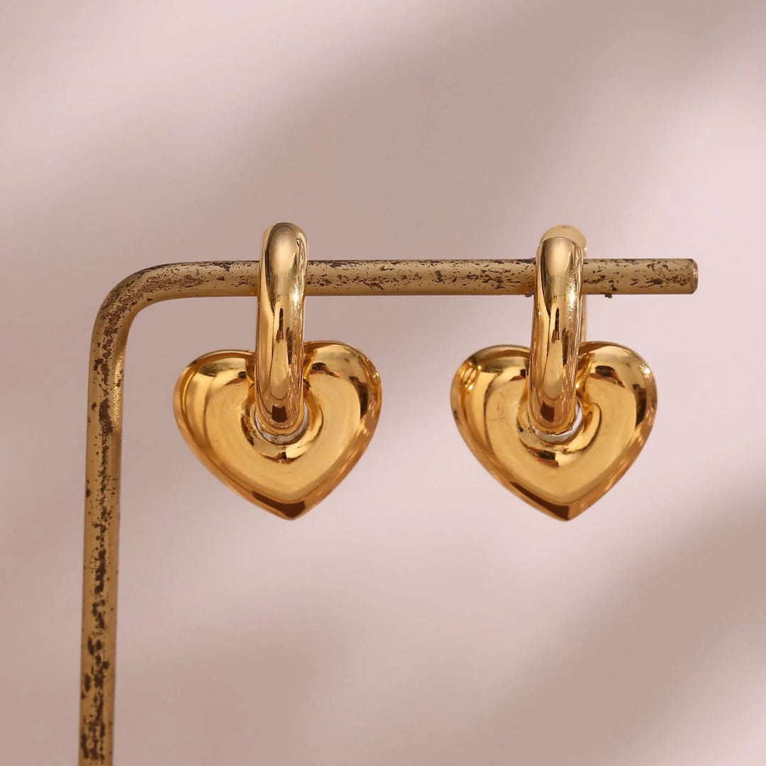 Gold-Plated Heart Drop Hoop Earrings for Women