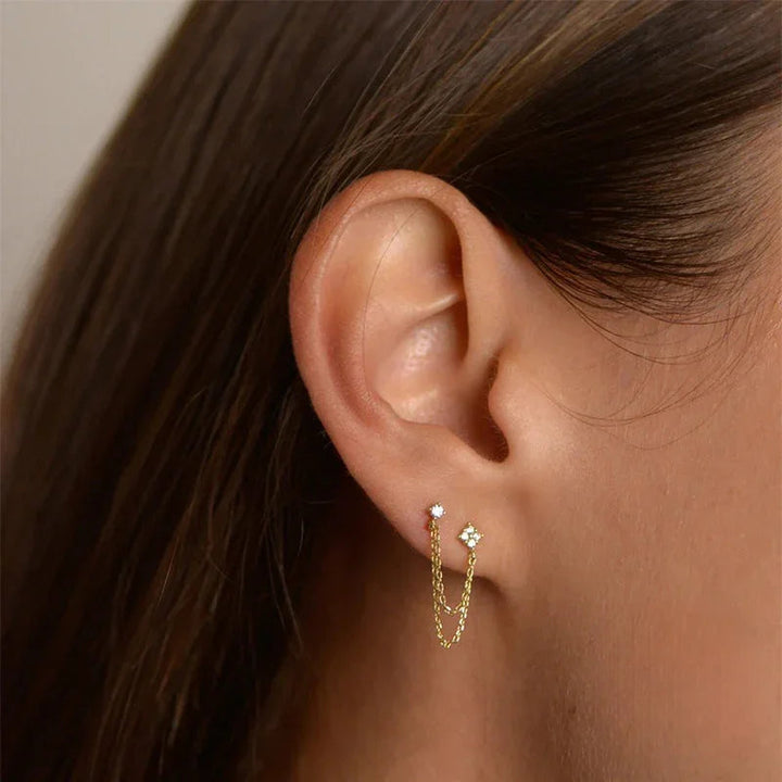 Gold-Plated Cubic Zirconia Chain Stud Earrings
