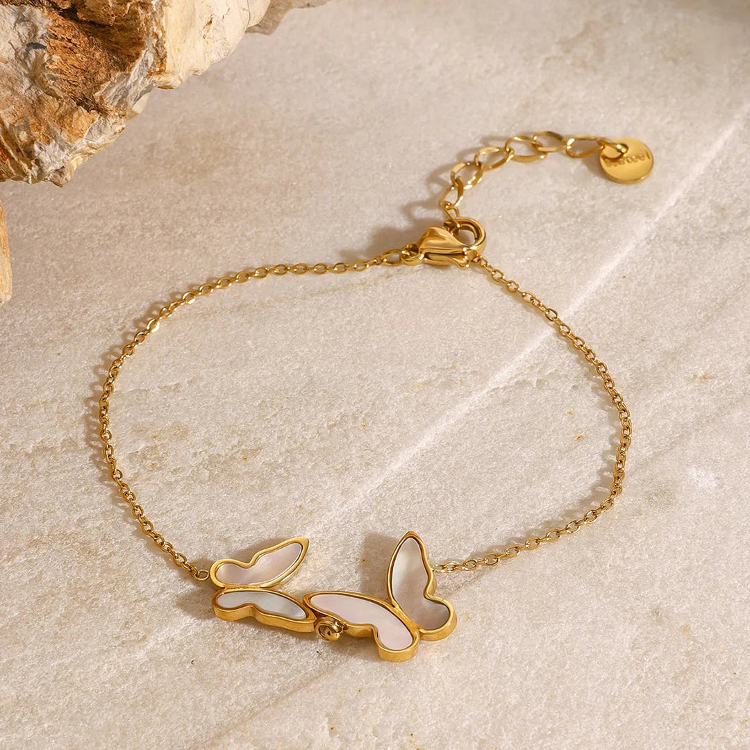 Gold-Plated Faux Pearl Butterfly Bracelet