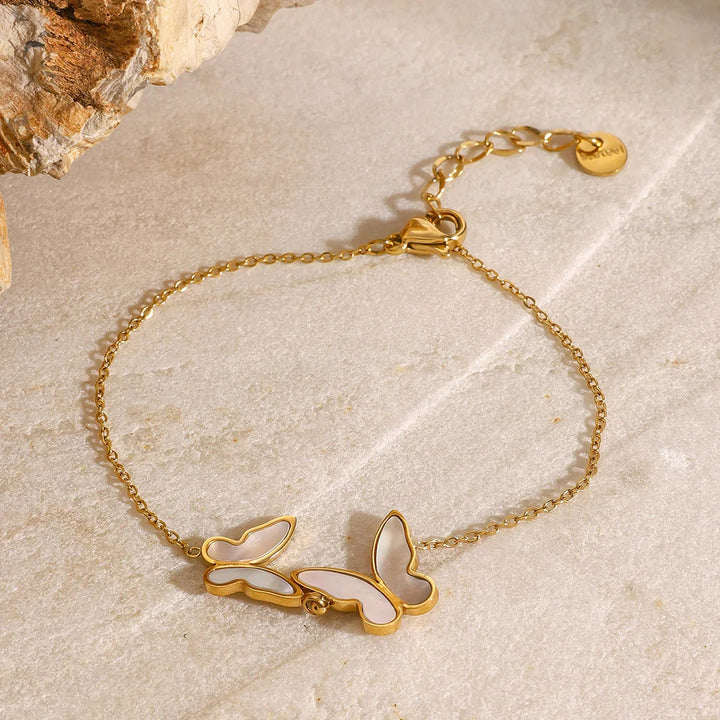 Gold-Plated Faux Pearl Butterfly Bracelet