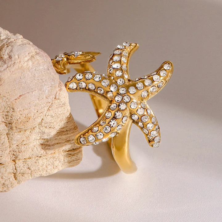 Gold-Plated Starfish Diamond Open Ring