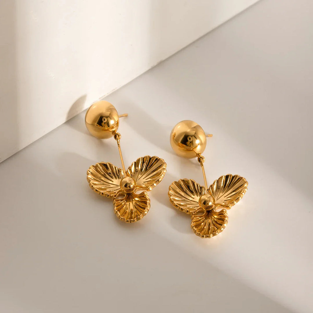 Gold-Plated Drop Earrings with Carved Petals