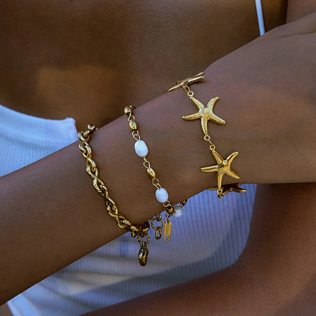 Gold Plated Faux Pearl Bracelet Set for Women