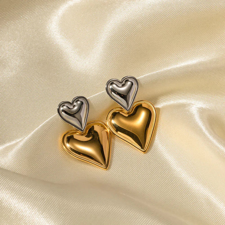 Gold Silver Two-Tone Heart Earrings with Stainless Steel