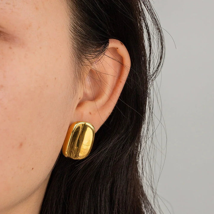 Gold-Plated Rectangular Stud Earrings for Women