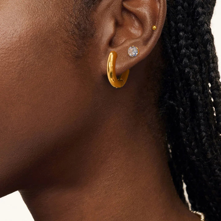 Gold-Plated CZ Hoop and Stud Earring Set