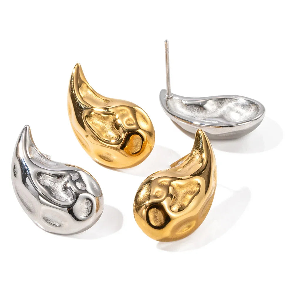 Gold-Plated Hammered Teardrop Earrings