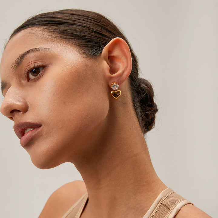 Gold-Plated Heart Earrings with CZ Diamond Simulant