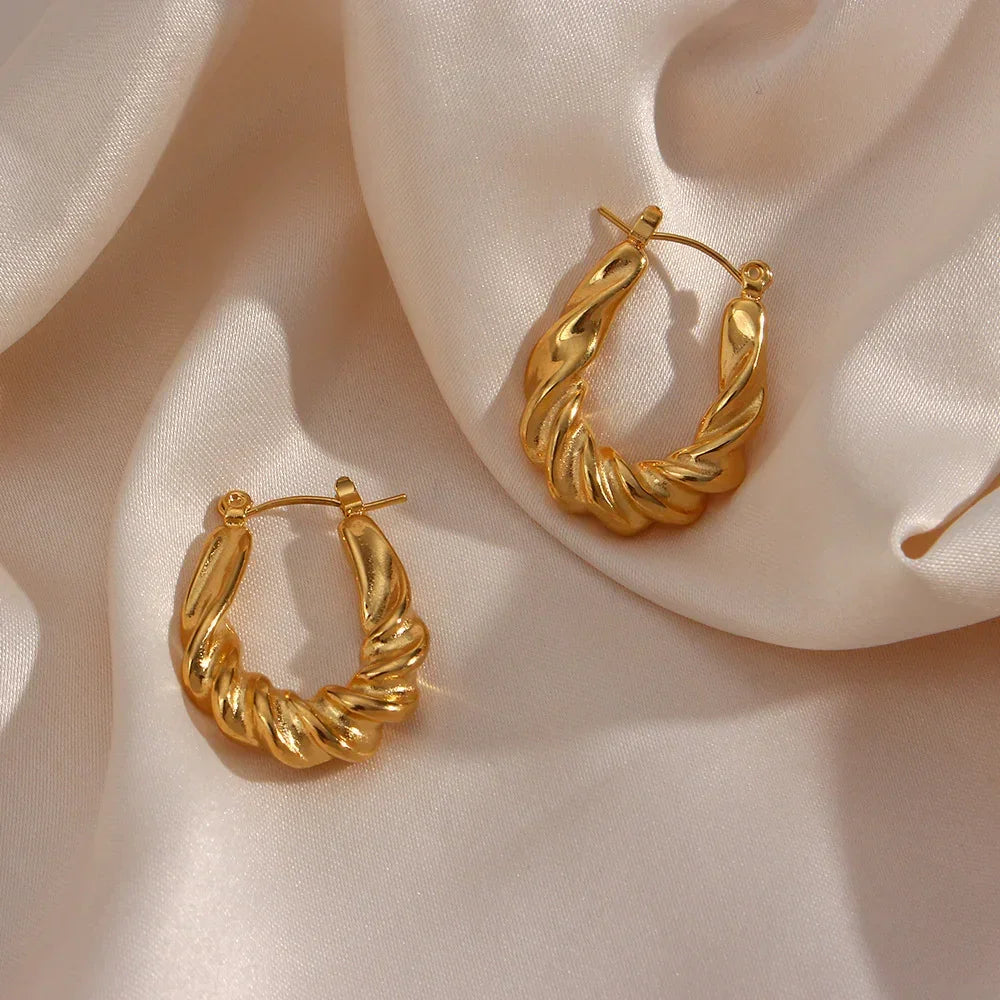 Gold-Plated Twisted Hoop Earrings for Women