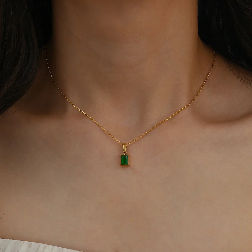 Gold-Plated Green Emerald Necklace