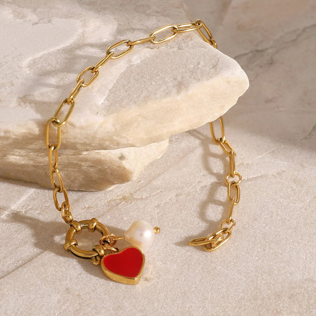 Gold-Plated Faux Pearl Charm Bracelet for Women