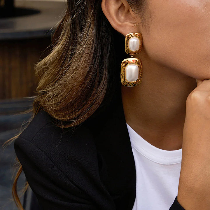 Gold-Plated Faux Pearl Drop Earrings for Women