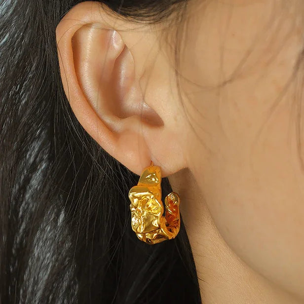 Gold-Plated Textured Huggie Earrings for Women