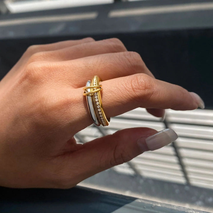 Gold-Plated Cubic Zirconia Stackable Ring Set for Women
