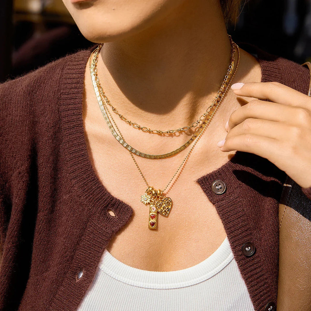 Gold-Plated Cubic Zirconia Multi Charm Pendant Necklace for Women