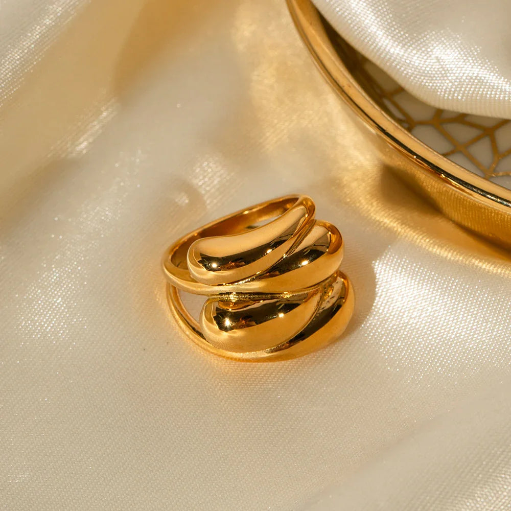 Gold-Plated Twisted Ring with Stainless Steel