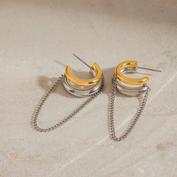 Gold-Plated Stainless Steel Chain Hoop Earrings for Women