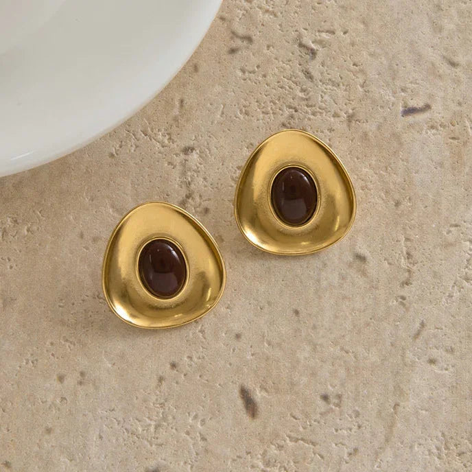 Gold-Plated Enamel Stud Earrings for Women