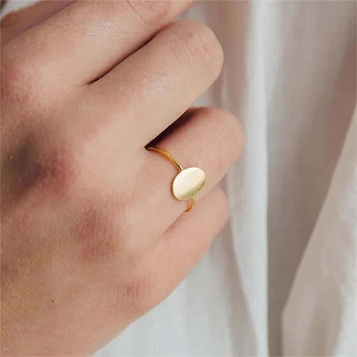 Gold-Plated Flat Oval Ring for Women