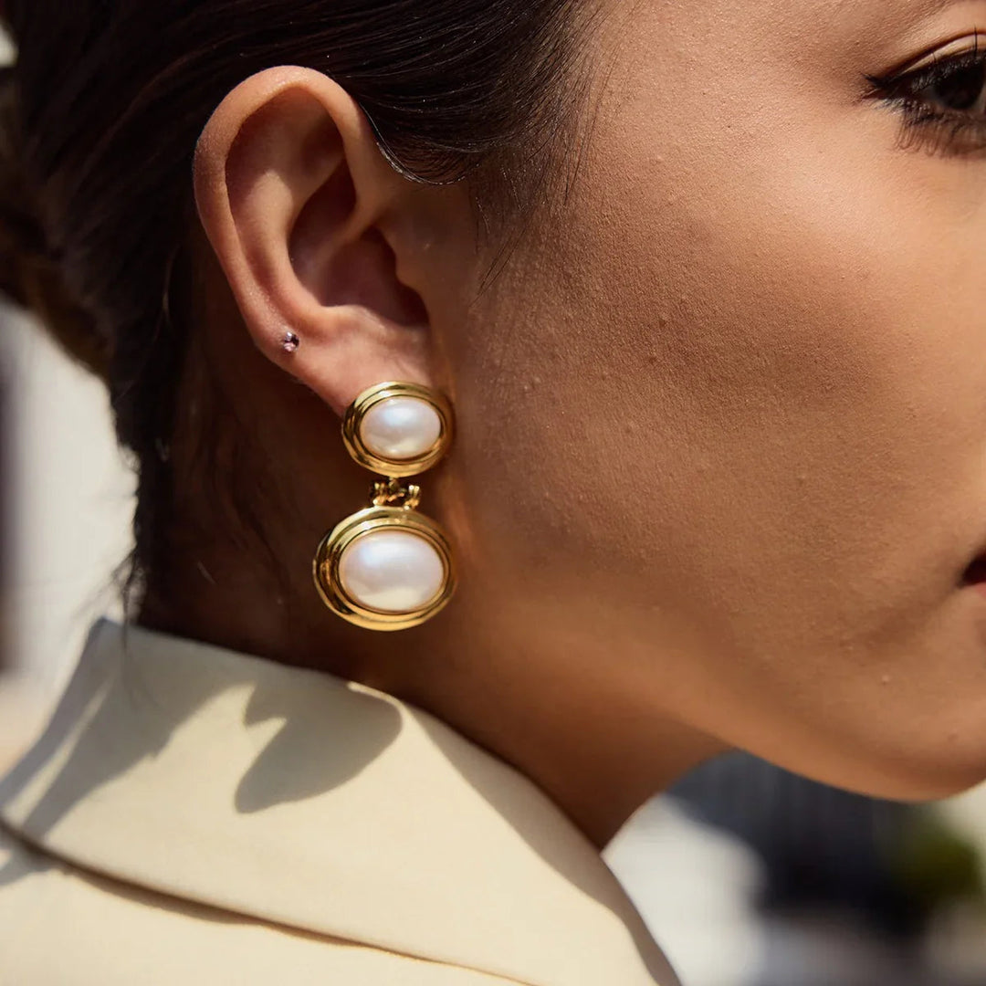Gold Plated Faux Pearl Drop Earrings for Women