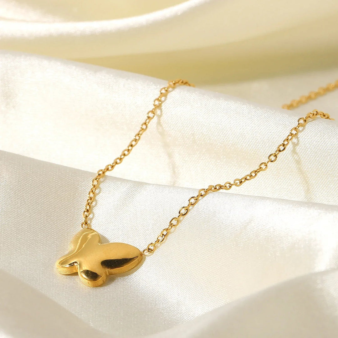Gold-Tone Butterfly Pendant Necklace with Faux Pearl-Look Detail