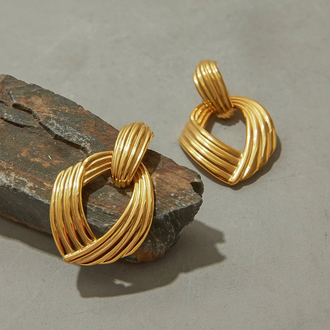 Gold Plated Stainless Steel Statement Drop Earrings for Women