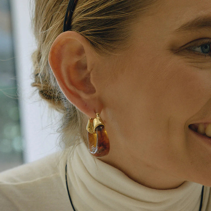 Gold-Plated Chunky Enamel Hoop Earrings