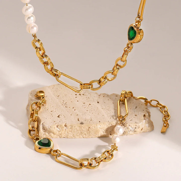 Gold-Plated Crystal Faux Pearl 2-Piece Set