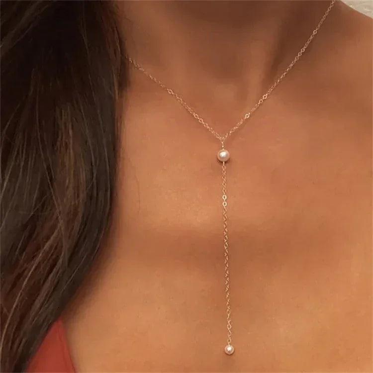 Gold-Plated Faux Pearl Tassel Necklace