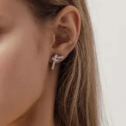 Gold-Plated Cubic Zirconia Bow Stud Earrings for Women