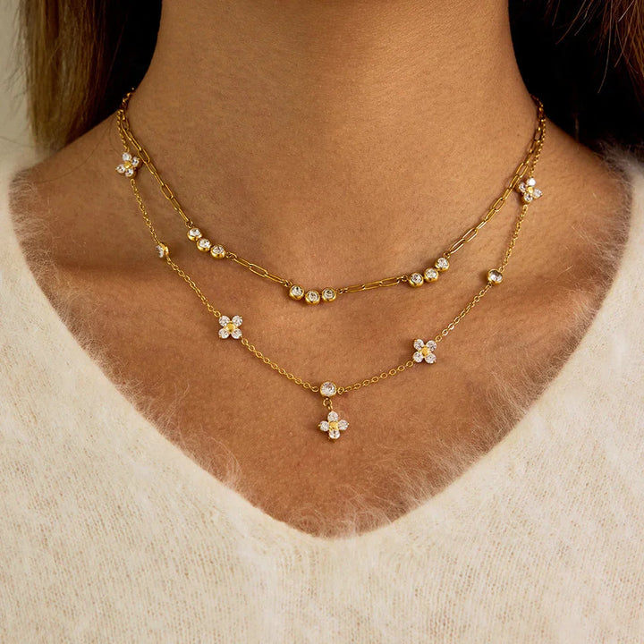 Gold Plated Diamond Clover Necklace